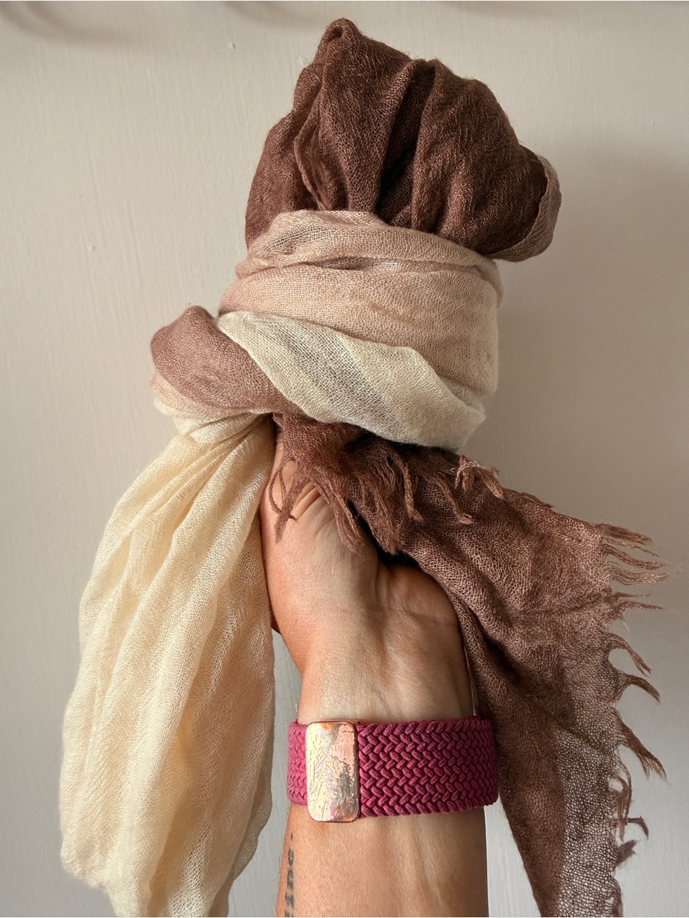 Saks Fifth Avenue Ombré Cashmere Scarf Light Brown & Cream Layered Scarf